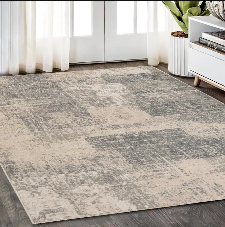 5' X 8' Gray and Light Blue Abstract Power Loom Area Rug