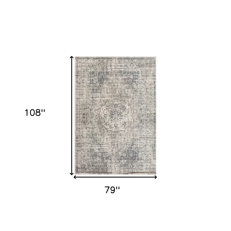 6' X 9' Medium Gray and Ivory Medallion Power Loom Area Rug