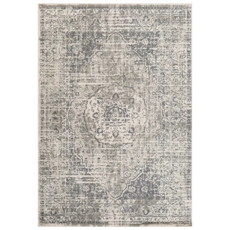 8' X 10' Medium Gray and Ivory Medallion Power Loom Area Rug