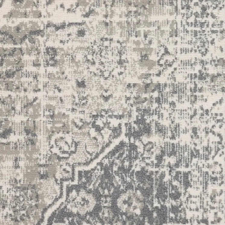 8' X 10' Medium Gray and Ivory Medallion Power Loom Area Rug