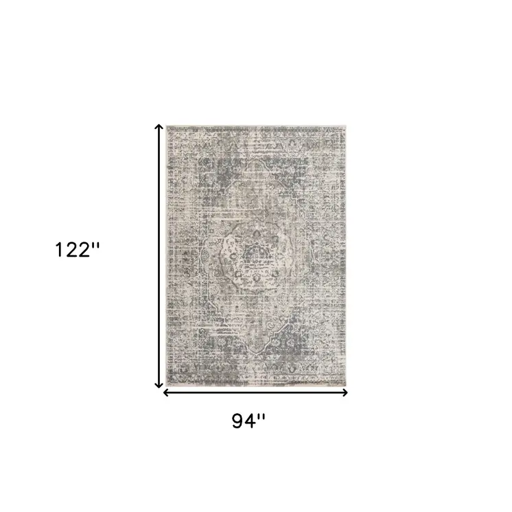 8' X 10' Medium Gray and Ivory Medallion Power Loom Area Rug