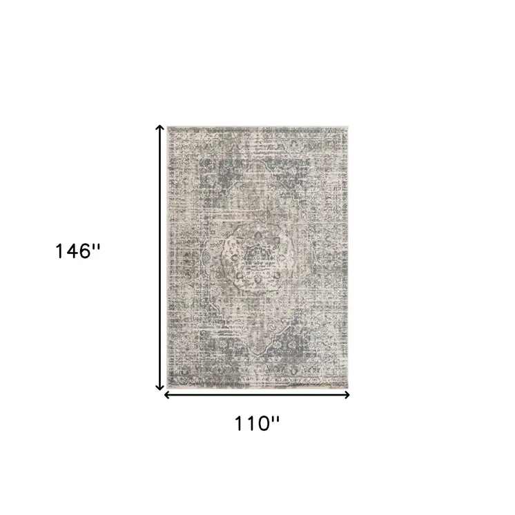 9' X 12' Medium Gray and Ivory Medallion Power Loom Area Rug