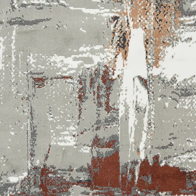 2' X 3' Ivory Gray and Rust Abstract Power Loom Area Rug