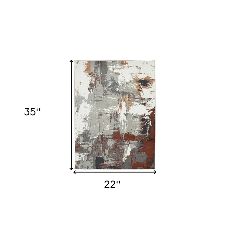 2' X 3' Ivory Gray and Rust Abstract Power Loom Area Rug