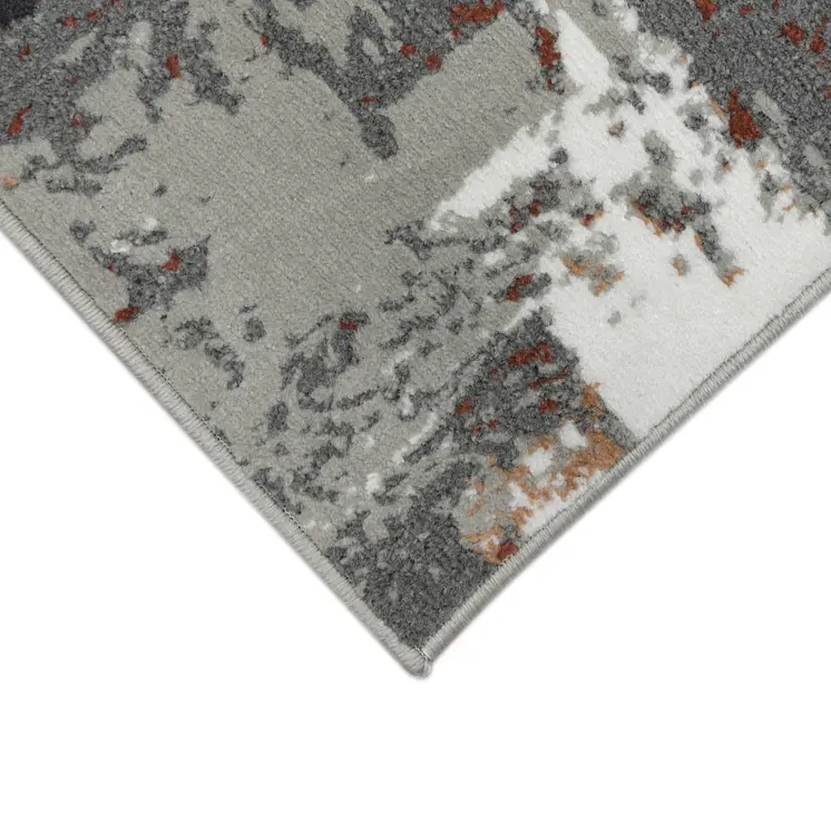 10' Ivory Gray and Rust Abstract Power Loom Runner Rug