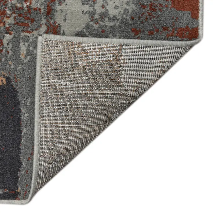 10' Ivory Gray and Rust Abstract Power Loom Runner Rug