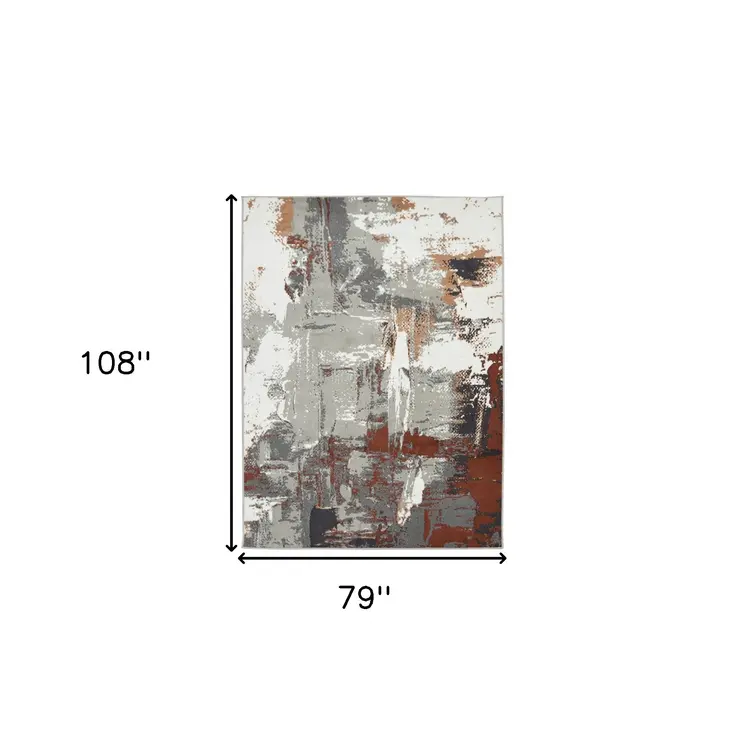 6' X 9' Ivory Gray and Rust Abstract Power Loom Area Rug