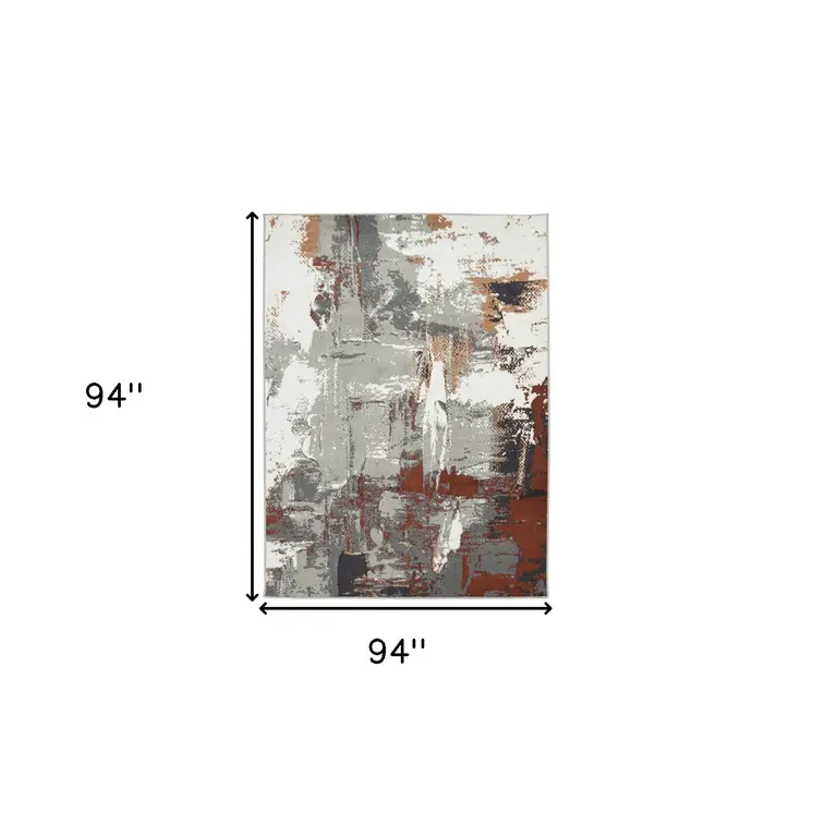 8' Ivory Gray and Rust Abstract Power Loom Round Rug