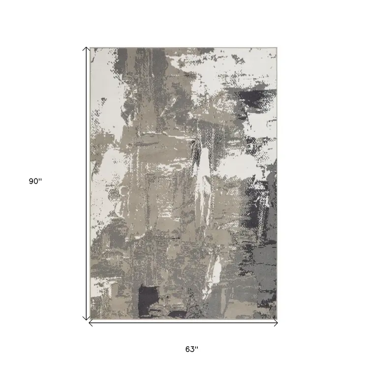 5' X 8' Ivory Black and Gray Abstract Power Loom Area Rug
