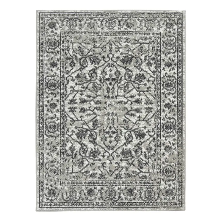 6' X 9' Gray and Dark Gray Floral Power Loom Area Rug