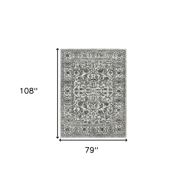 6' X 9' Gray and Dark Gray Floral Power Loom Area Rug
