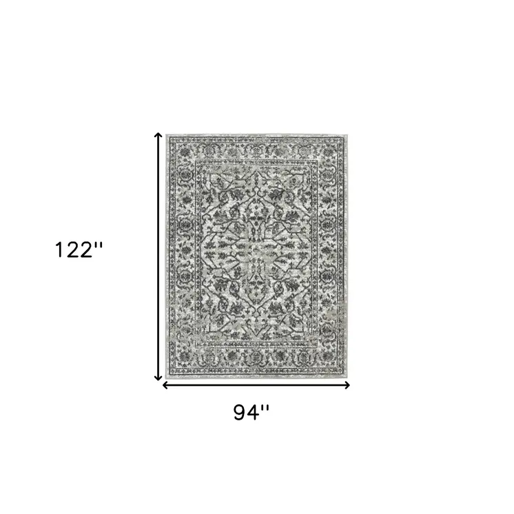 8' X 10' Gray and Dark Gray Floral Power Loom Area Rug