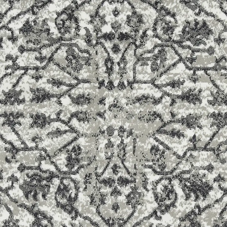 8' Gray and Dark Gray Floral Power Loom Round Rug