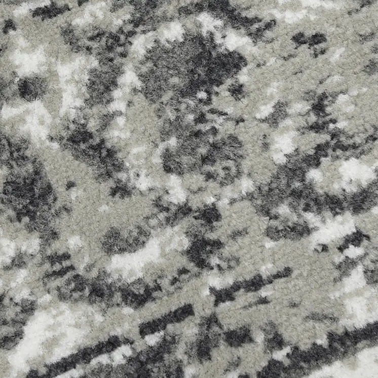 8' Gray and Dark Gray Floral Power Loom Round Rug