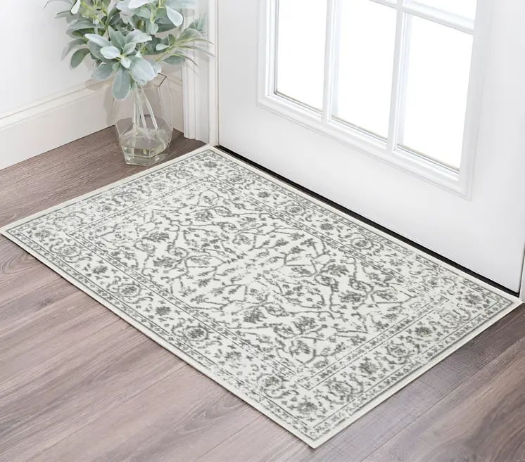 2' X 3' Gray and Light Gray Floral Power Loom Area Rug