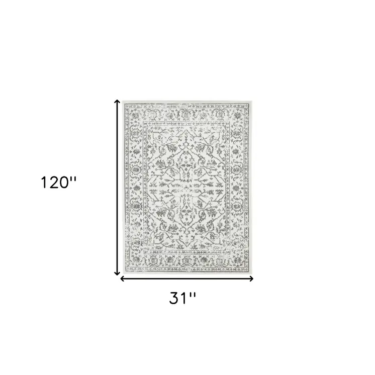 10' Gray and Light Gray Floral Power Loom Runner Rug