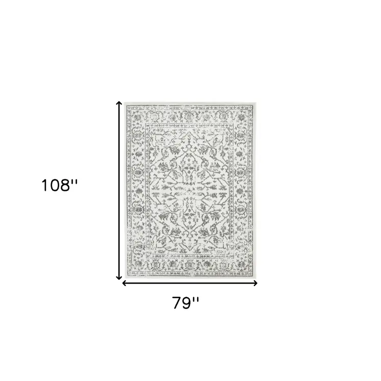 6' X 9' Gray and Light Gray Floral Power Loom Area Rug