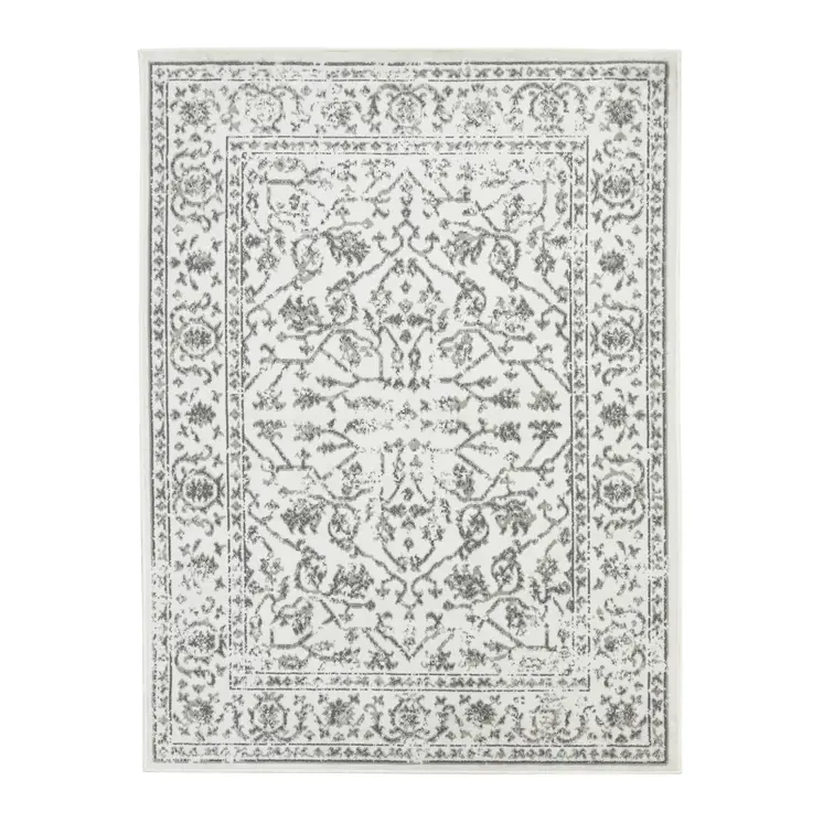8' Gray and Light Gray Floral Power Loom Round Rug