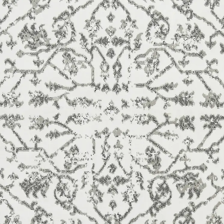 8' Gray and Light Gray Floral Power Loom Round Rug