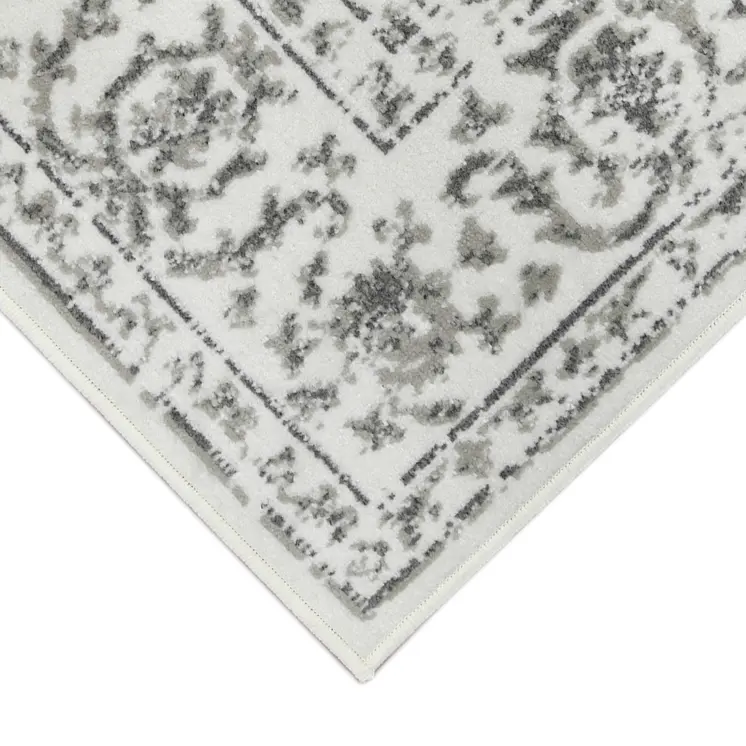 8' Gray and Light Gray Floral Power Loom Round Rug