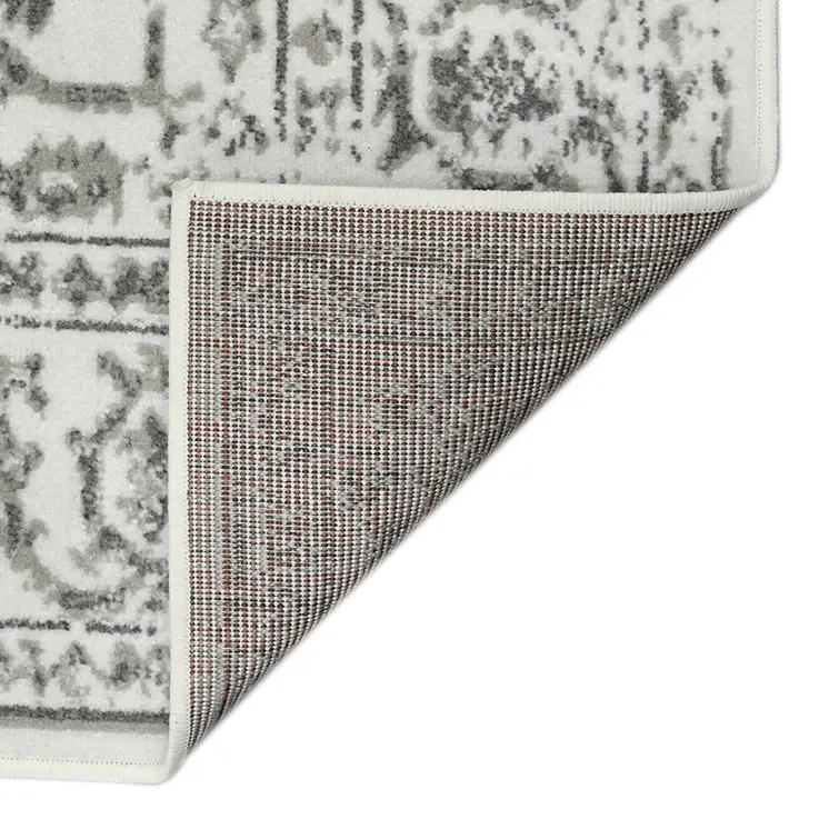 8' Gray and Light Gray Floral Power Loom Round Rug
