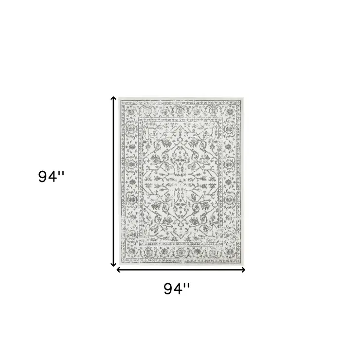 8' Gray and Light Gray Floral Power Loom Round Rug