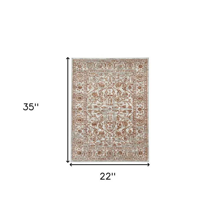 2' X 3' Rust and Gray Floral Power Loom Area Rug