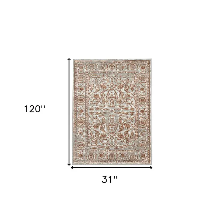 10' Rust and Gray Floral Power Loom Runner Rug