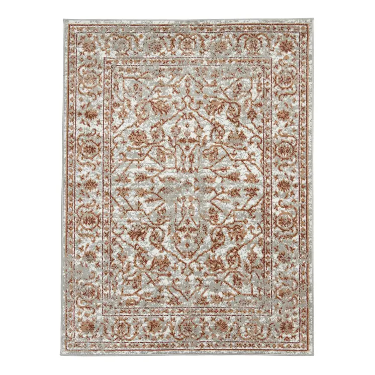 5' X 8' Rust and Gray Floral Power Loom Area Rug