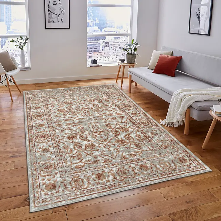 5' X 8' Rust and Gray Floral Power Loom Area Rug