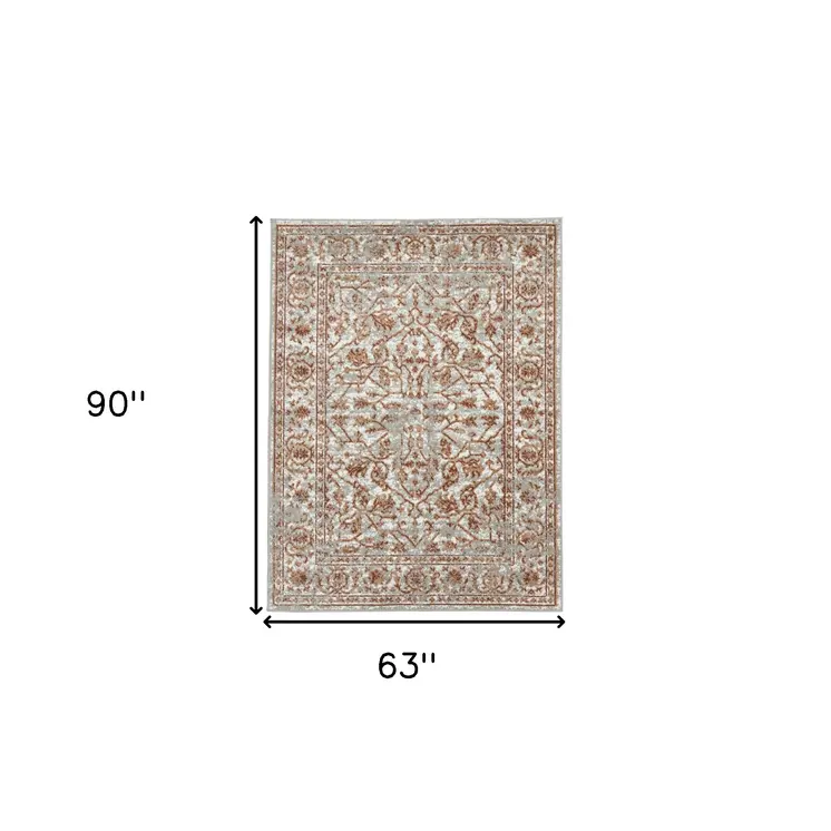 5' X 8' Rust and Gray Floral Power Loom Area Rug