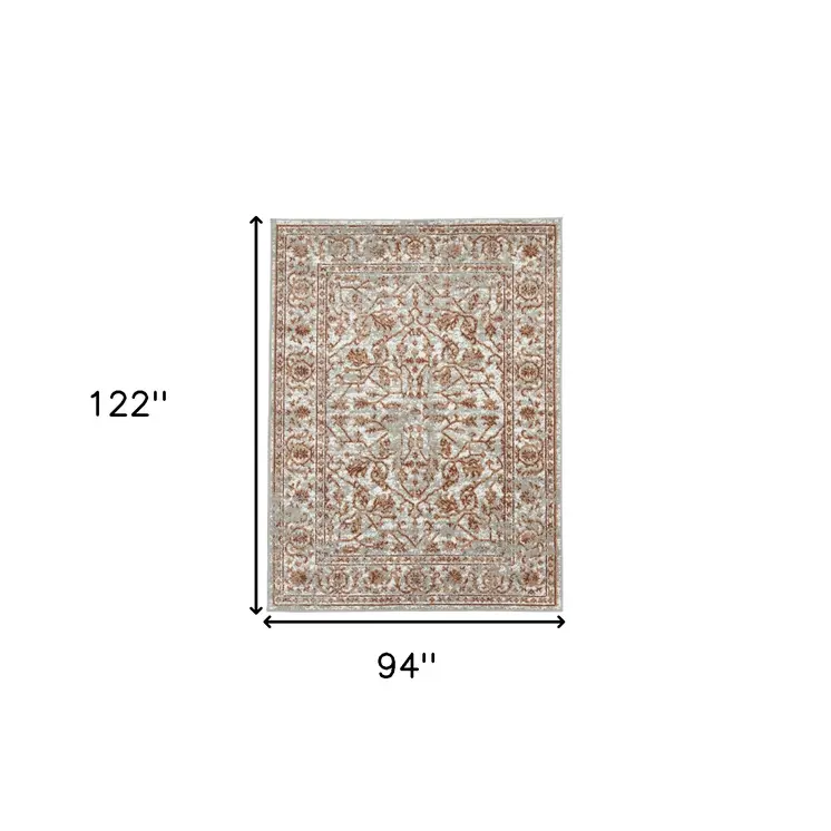 8' X 10' Rust and Gray Floral Power Loom Area Rug