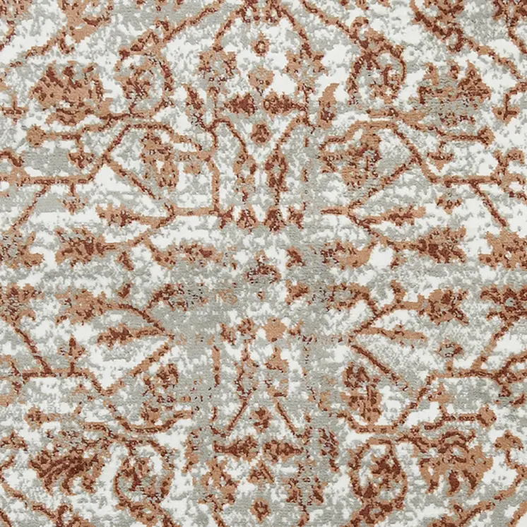 8' Rust and Gray Floral Power Loom Round Rug