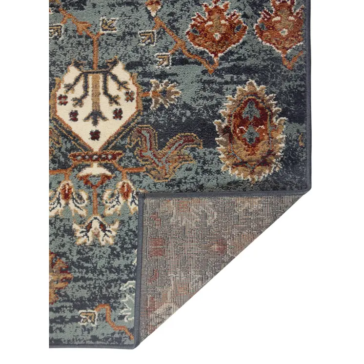 5' X 8' Teal Rust and Orange Oriental Power Loom Area Rug