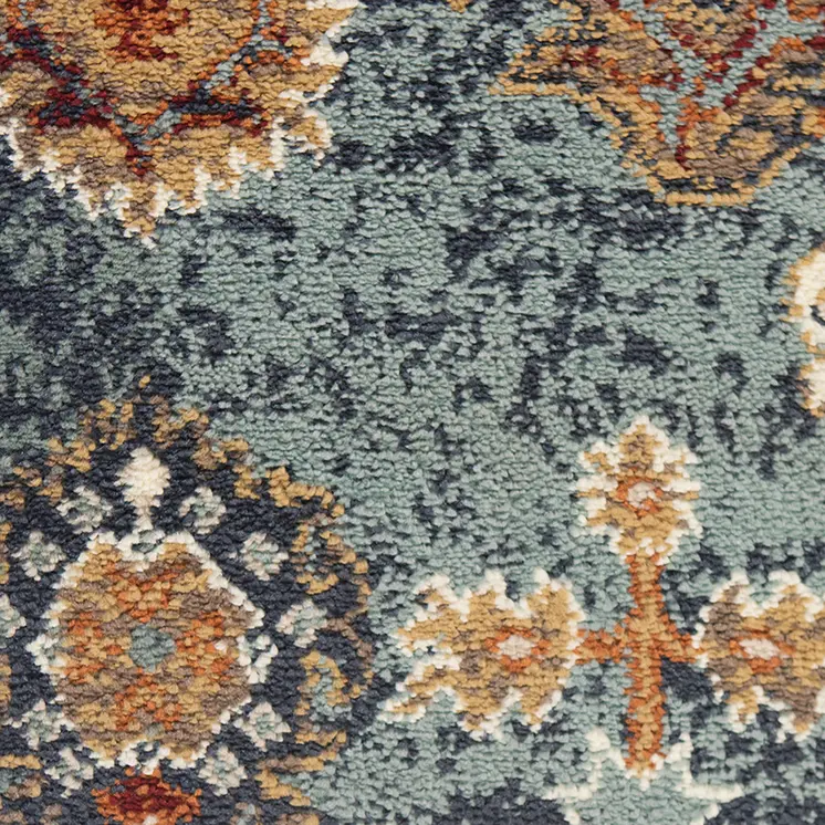 8' X 10' Teal Rust and Orange Oriental Power Loom Area Rug