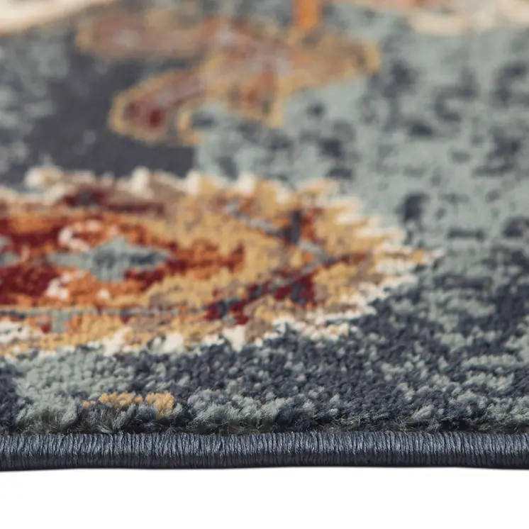 8' X 10' Teal Rust and Orange Oriental Power Loom Area Rug