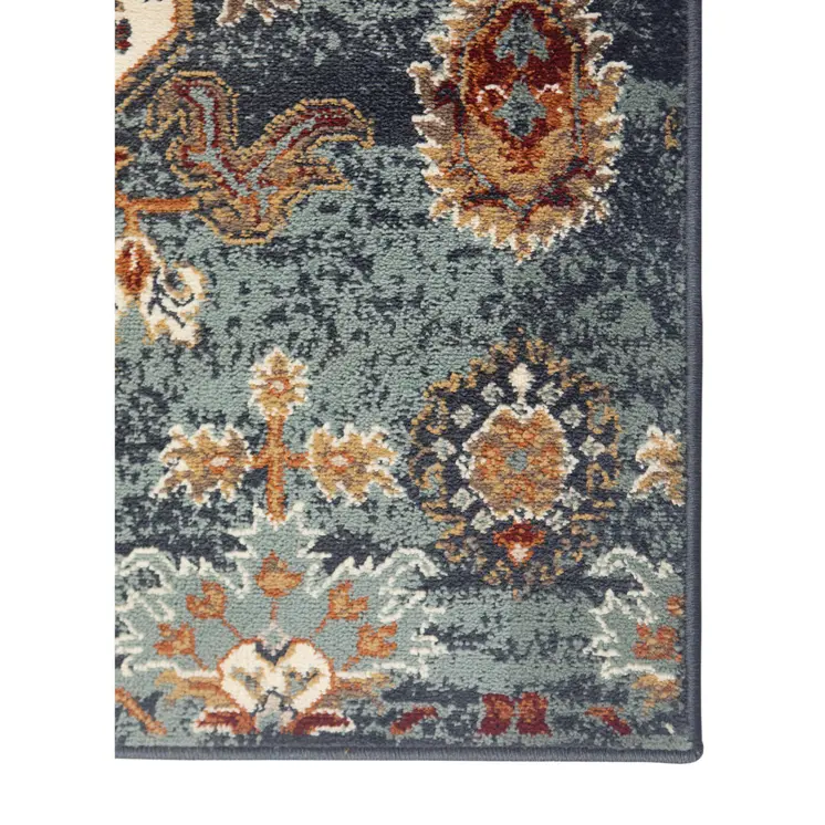 8' X 10' Teal Rust and Orange Oriental Power Loom Area Rug