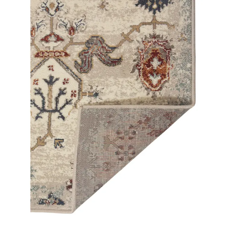 9' X 12' Beige Rust and Navy Oriental Power Loom Area Rug