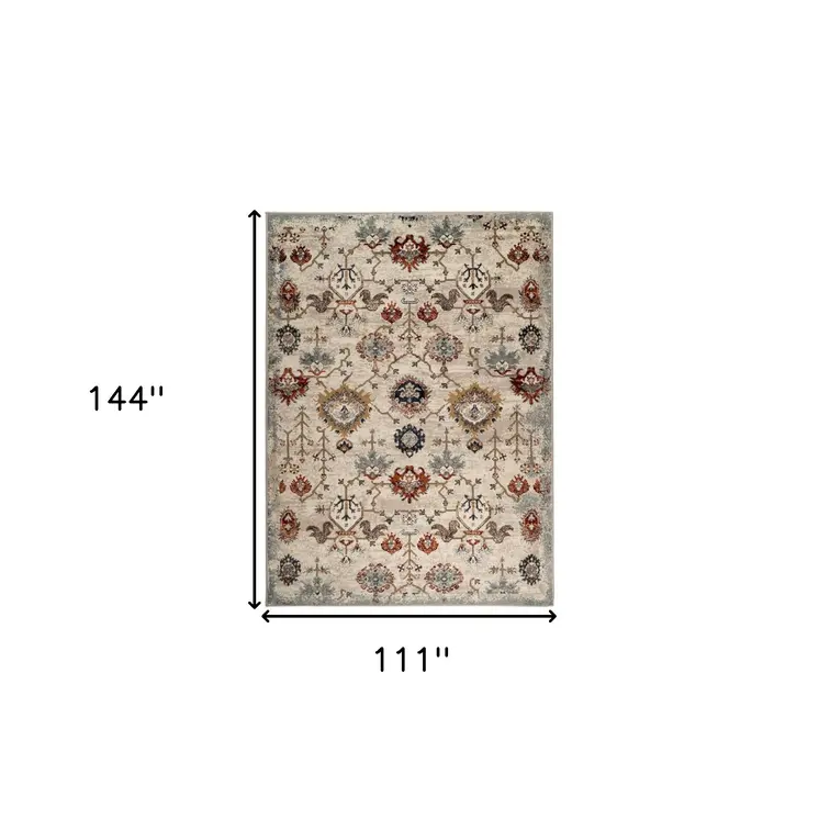 9' X 12' Beige Rust and Navy Oriental Power Loom Area Rug