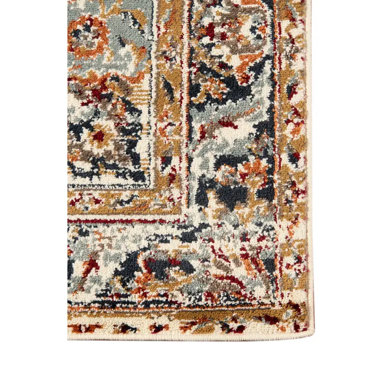 8' X 10' Ivory Navy and Orange Medallion Power Loom Area Rug