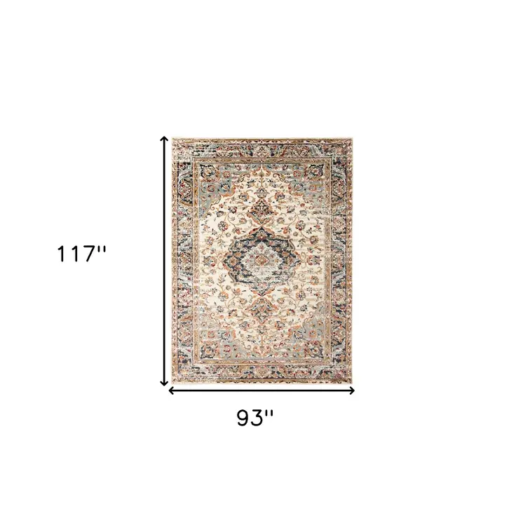 8' X 10' Ivory Navy and Orange Medallion Power Loom Area Rug