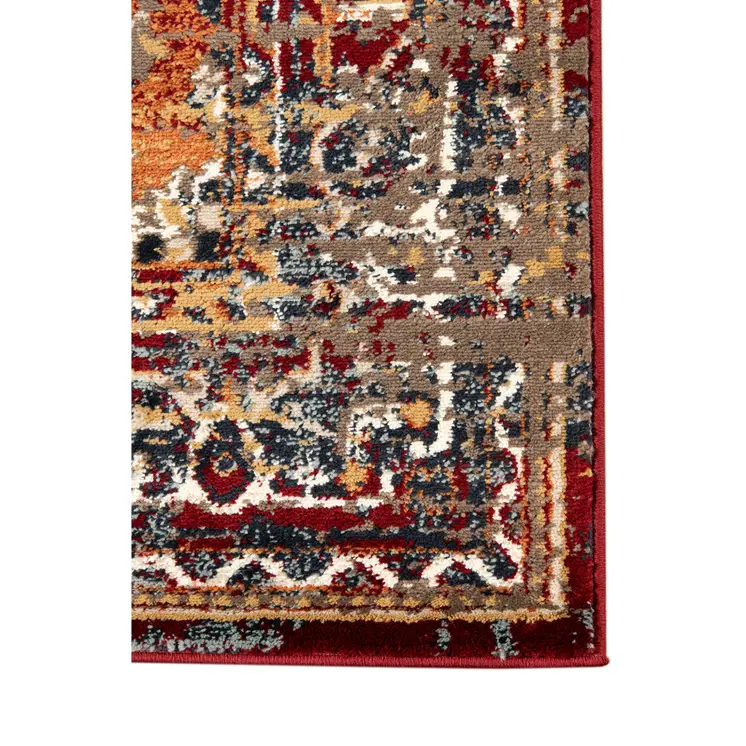 9' X 12' Ivory Red and Orange Medallion Power Loom Area Rug