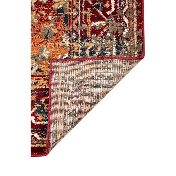9' X 12' Ivory Red and Orange Medallion Power Loom Area Rug