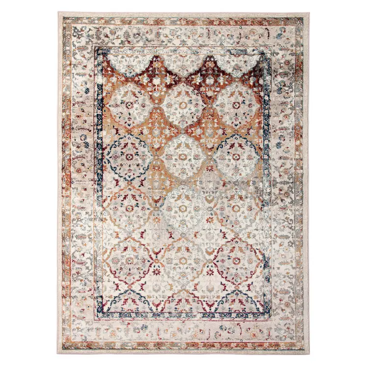5' X 8' Beige Rust and Navy Floral Medallion Power Loom Area Rug