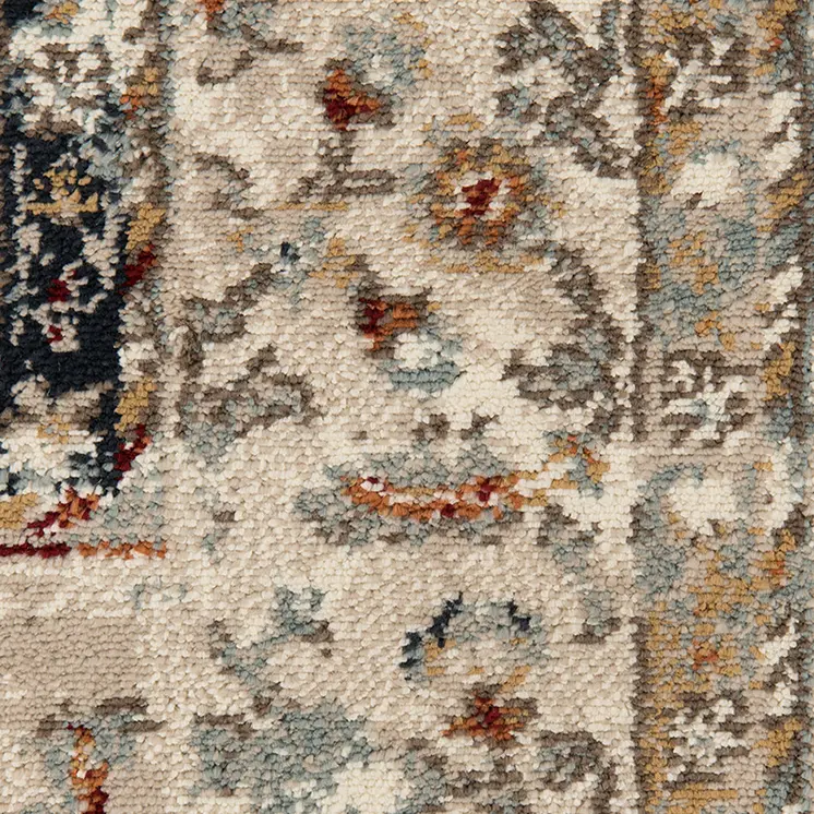 9' X 12' Beige Rust and Navy Floral Medallion Power Loom Area Rug