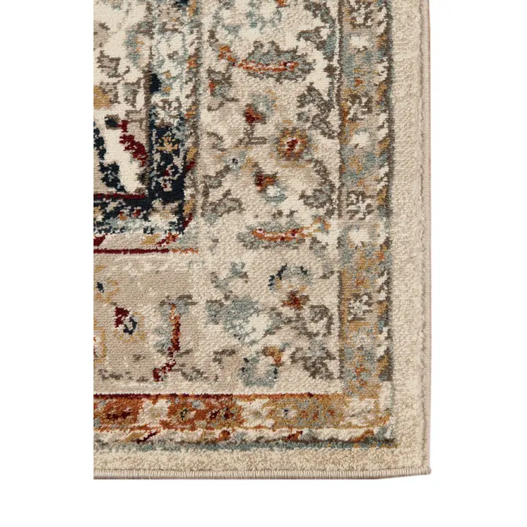 9' X 12' Beige Rust and Navy Floral Medallion Power Loom Area Rug