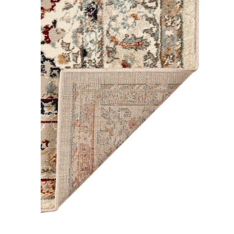 9' X 12' Beige Rust and Navy Floral Medallion Power Loom Area Rug