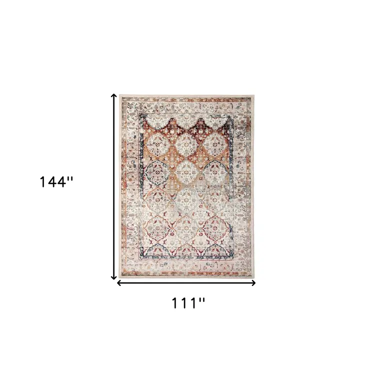 9' X 12' Beige Rust and Navy Floral Medallion Power Loom Area Rug