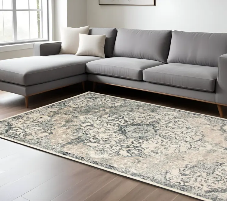 8' X 10' Charcoal and Gray Medallion Power Loom Area Rug