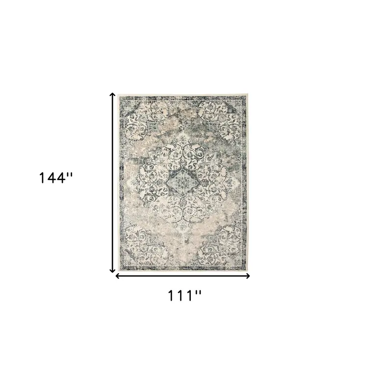 9' X 12' Charcoal and Gray Medallion Power Loom Area Rug
